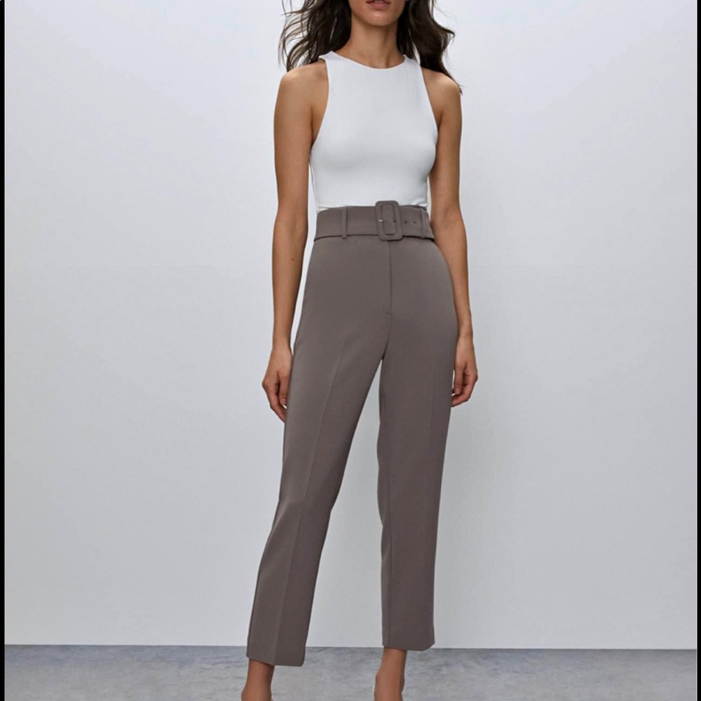 Aritzia Taupe High-Waisted Trousers